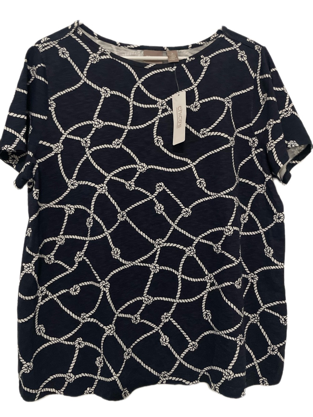 Chico's Navy Short Sleeve Tee with White Rope Print